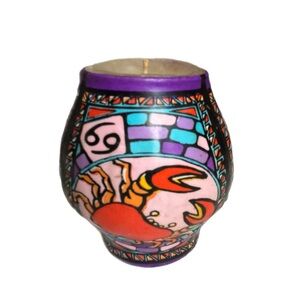 Vtg 70s Galilight Psychedelic Zodiac Horoscope Cancer Crab Candle Handcrafted